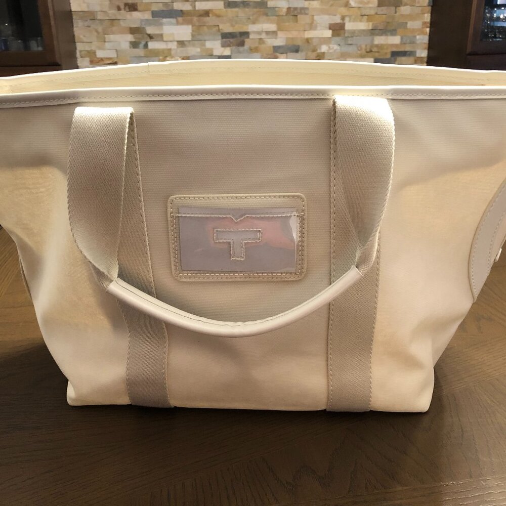 Tory Burch Coated Off White Canvas Tote